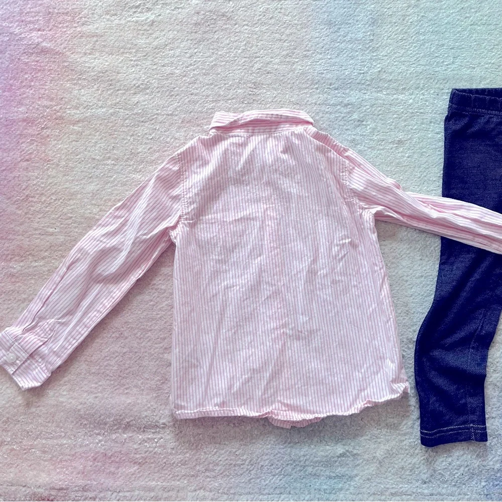 Carter’s Bundle of Pink Striped Button-Down and Denim Leggings - 3T